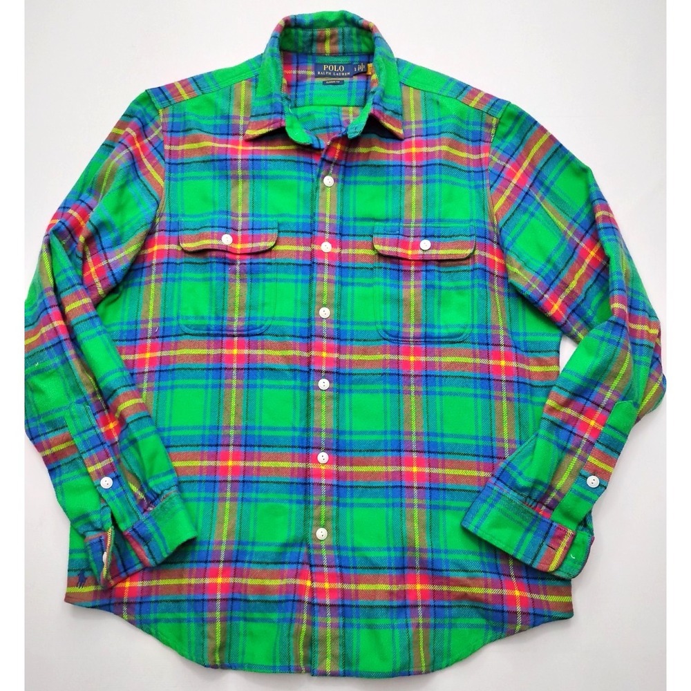 Polo Ralph Lauren Plaid Button Front‎ Flannel Double Front Pockets Mens Large